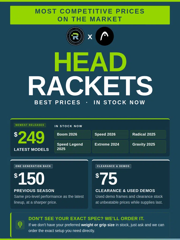 Head Tennis Rackets at RippnerTennis Austin, most competitive prices on the market.